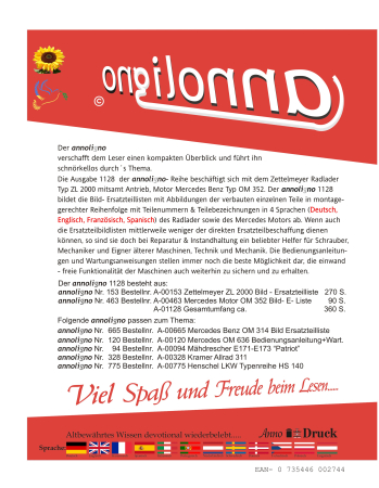 Zettelmeyer Radlader Typ ZL 2000 & Mercedes Benz Motor OM 352 Bild- Ersatzteilliste mit Explosionszeichnungen - annoligno 1128